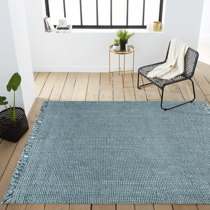 3 ft x 5 ft, Light Blue/Gray Hand Woven Chunky Jute with Fringe Indoor Area -Rug Bohemian Farmhouse