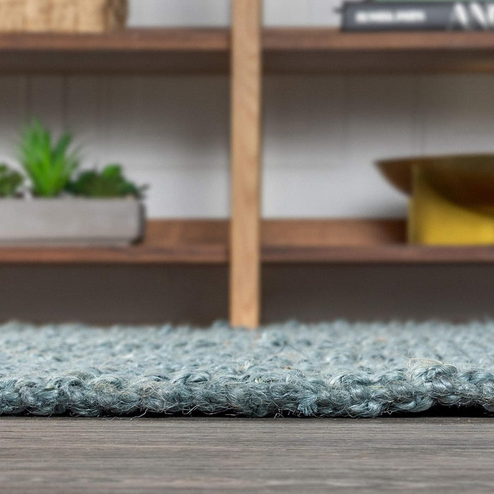 3 ft x 5 ft, Light Blue/Gray Hand Woven Chunky Jute with Fringe Indoor Area -Rug Bohemian Farmhouse