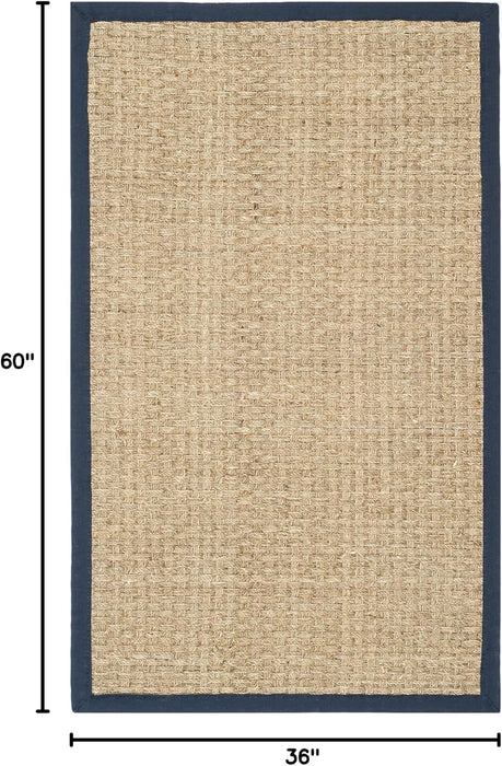 SAFAVIEH Natural Fiber Collection Accent Rug - 3' x 5', Natural & Blue, Border Basketweave Seagrass Design, Easy Care, Ideal for High Traffic Areas in Entryway, Living Room, Bedroom (NF114E)