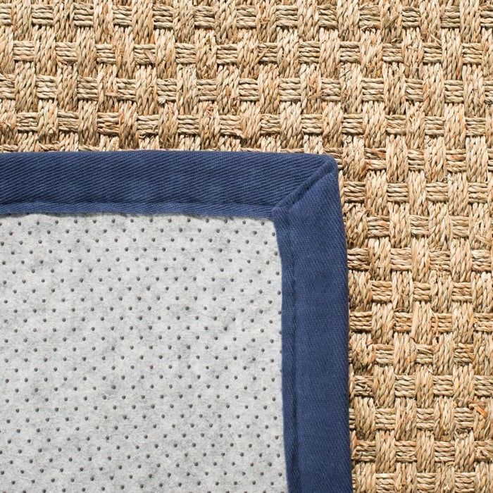 SAFAVIEH Natural Fiber Collection Accent Rug - 3' x 5', Natural & Blue, Border Basketweave Seagrass Design, Easy Care, Ideal for High Traffic Areas in Entryway, Living Room, Bedroom (NF114E)