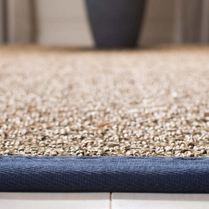 SAFAVIEH Natural Fiber Collection Accent Rug - 3' x 5', Natural & Blue, Border Basketweave Seagrass Design, Easy Care, Ideal for High Traffic Areas in Entryway, Living Room, Bedroom (NF114E)