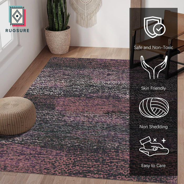 5' x 7' Burgundy Washable Area Rug - 1/6 Thick - Stain & Water-Resistant Non-Slip - Resistant Vintage Charm Area Rugs