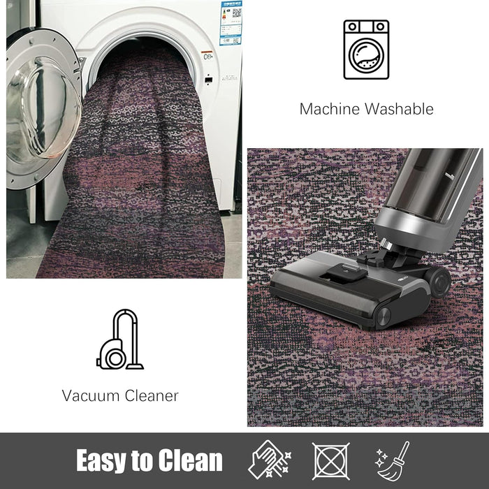 5' x 7' Burgundy Washable Area Rug - 1/6 Thick - Stain & Water-Resistant Non-Slip - Resistant Vintage Charm Area Rugs