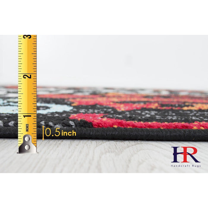 5' x 7' Turquoise/Ivory/Orange/Red/Black -Faded, Allover Floral Distressed Area Rug Swirls Area Rug Abstract, Floral Area Rug