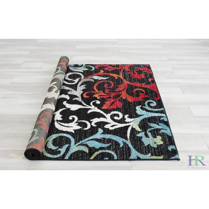 5' x 7' Turquoise/Ivory/Orange/Red/Black -Faded, Allover Floral Distressed Area Rug Swirls Area Rug Abstract, Floral Area Rug