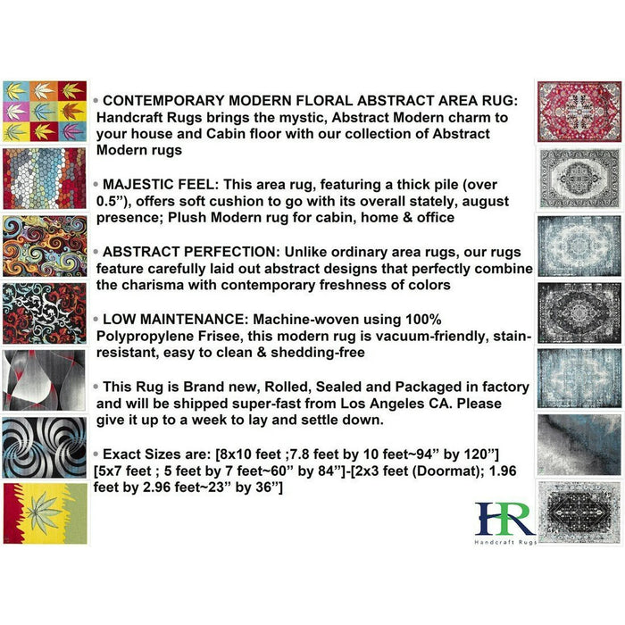 5' x 7' Turquoise/Ivory/Orange/Red/Black -Faded, Allover Floral Distressed Area Rug Swirls Area Rug Abstract, Floral Area Rug