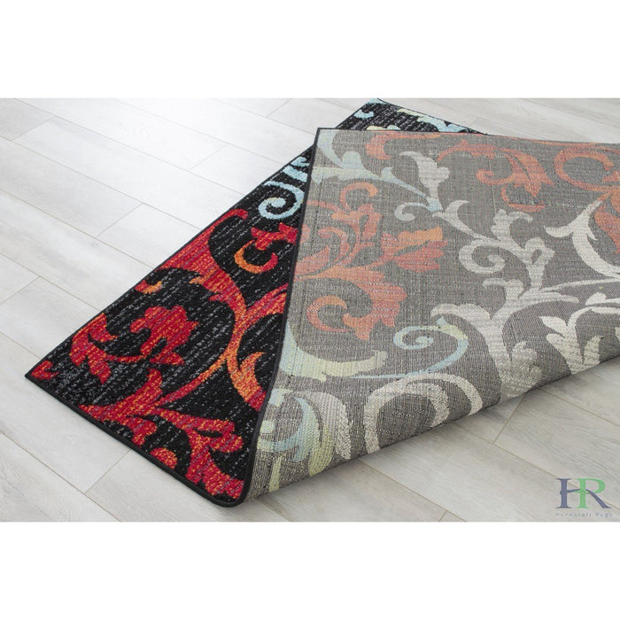 5' x 7' Turquoise/Ivory/Orange/Red/Black -Faded, Allover Floral Distressed Area Rug Swirls Area Rug Abstract, Floral Area Rug