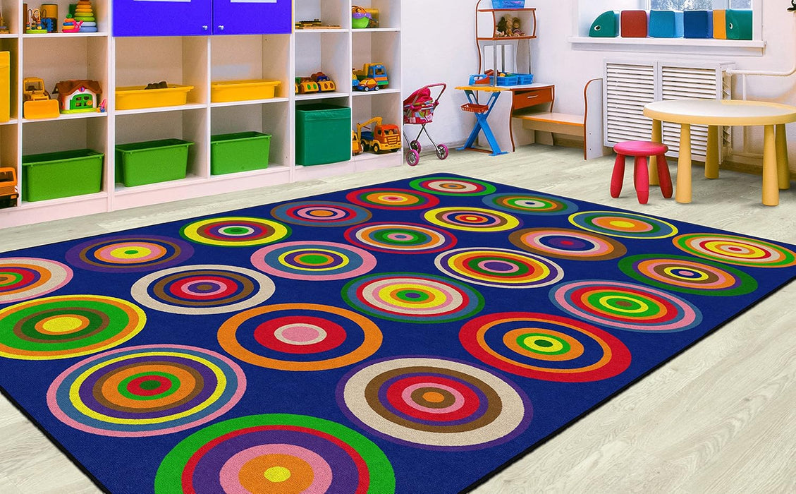 7'6" x 12' Indigo Blue Color Rings Colorful by Flagship Carpets