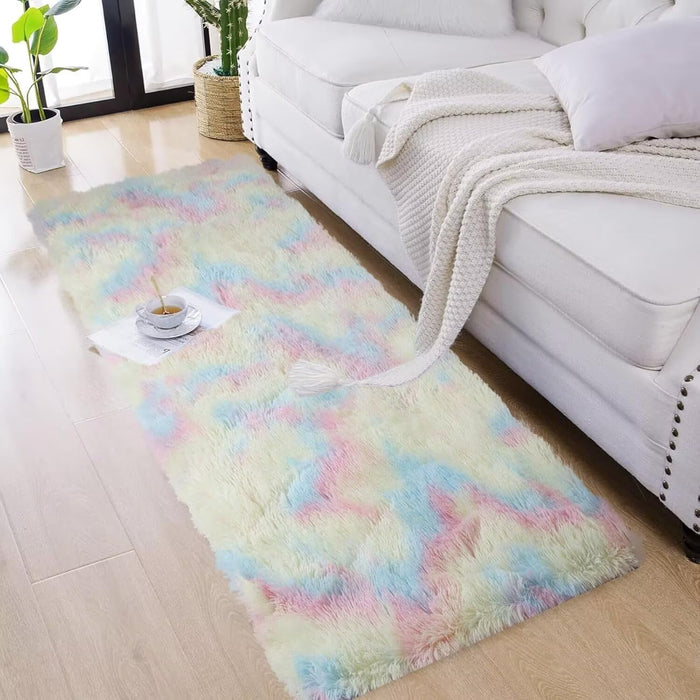 8x10 Feet Shaggy Fuzzy Rug for Kids, Soft Plush Vafodo Fluffy Bedroom Carpet, Nursery Area for Baby, Tie-Dye Rainbow Living Room, Cute Decor for Girls Boys