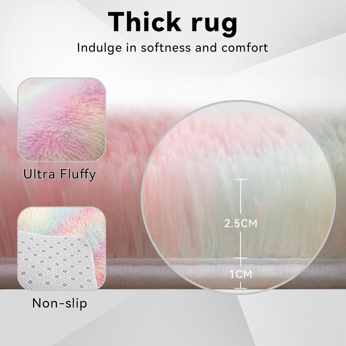 8x10 Feet Shaggy Fuzzy Rug for Kids, Soft Plush Vafodo Fluffy Bedroom Carpet, Nursery Area for Baby, Tie-Dye Rainbow Living Room, Cute Decor for Girls Boys