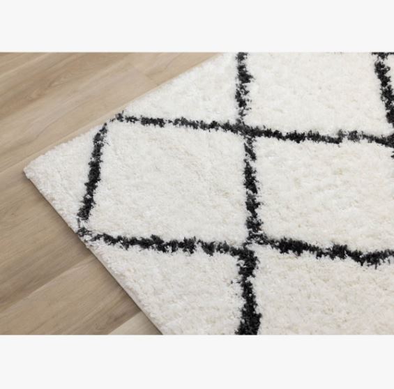 5'3" x 7'7" Simple Shag White Black Trellis Indoor Area Rug