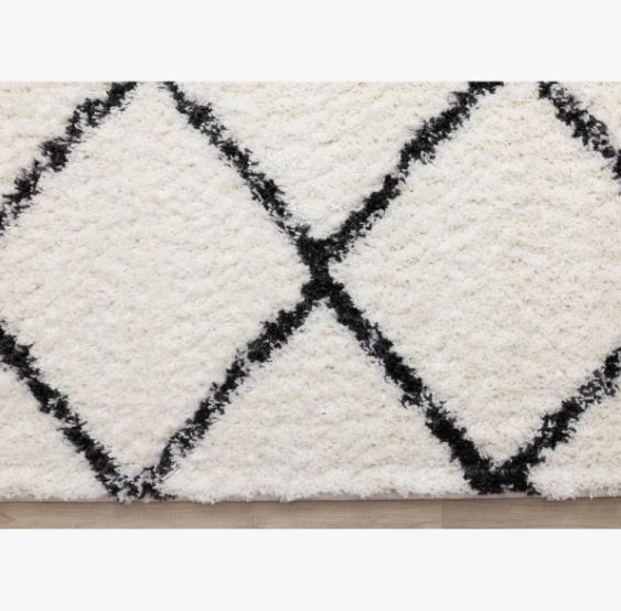 5'3" x 7'7" Simple Shag White Black Trellis Indoor Area Rug