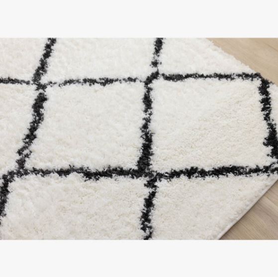 5'3" x 7'7" Simple Shag White Black Trellis Indoor Area Rug