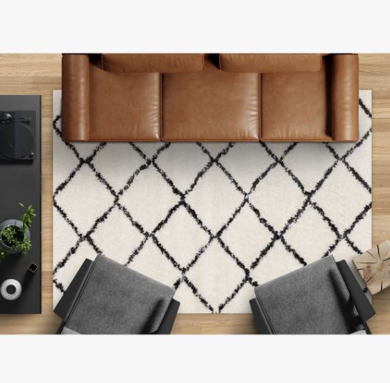 5'3" x 7'7" Simple Shag White Black Trellis Indoor Area Rug