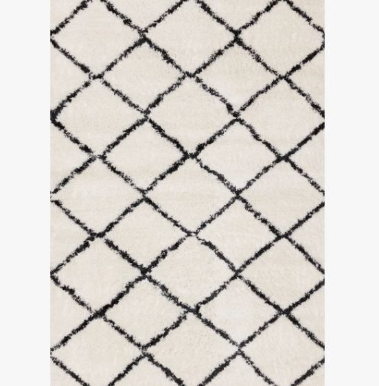 5'3" x 7'7" Simple Shag White Black Trellis Indoor Area Rug