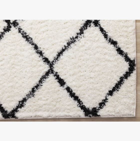 5'3" x 7'7" Simple Shag White Black Trellis Indoor Area Rug