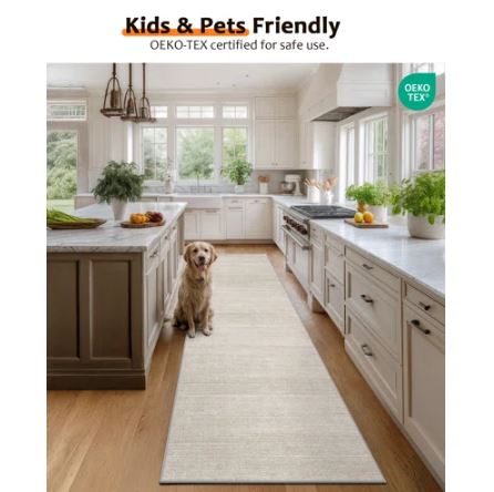 2' x 12' (Beige) Vintage Striped Non Slip Washable Area Rug