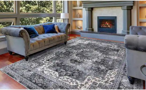Angora Anthracite 8 ft. x 10 ft. Medallion Area Rug