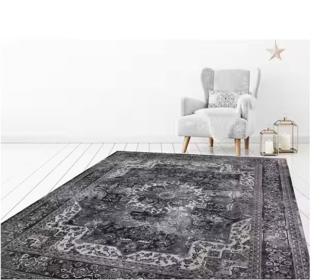 Angora Anthracite 8 ft. x 10 ft. Medallion Area Rug