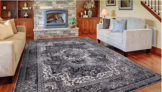 Angora Anthracite 8 ft. x 10 ft. Medallion Area Rug