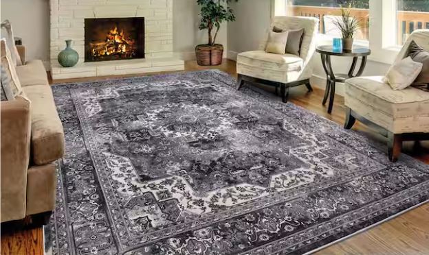 Angora Anthracite 8 ft. x 10 ft. Medallion Area Rug