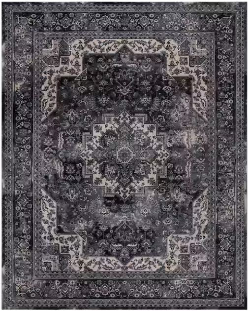 Angora Anthracite 8 ft. x 10 ft. Medallion Area Rug
