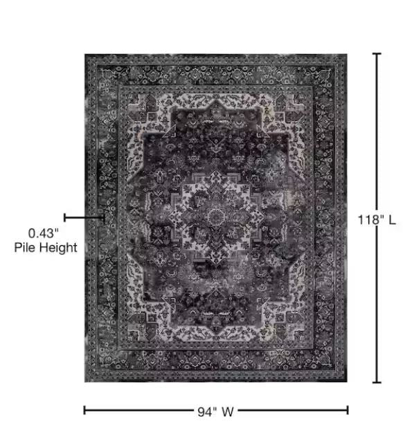 Angora Anthracite 8 ft. x 10 ft. Medallion Area Rug