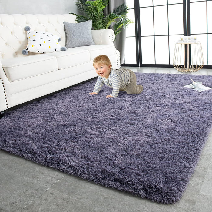 TWINNIS Super Soft Shaggy Rugs Fluffy Carpets 9x12 Feet, Indoor Modern Plush Area Rugs for Living Room Bedroom Kids Room Nursery Home Decor, Upgrade Anti-Skid Fuzzy Rug, Grey Purple