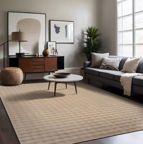 Aurora 8 ft. x 10 ft. Beige Non-Slip Rubber Back Washable Polyester Checker Indoor Area Rug