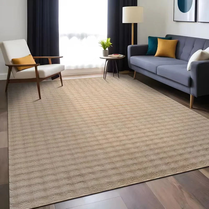 Aurora 8 ft. x 10 ft. Beige Non-Slip Rubber Back Washable Polyester Checker Indoor Area Rug