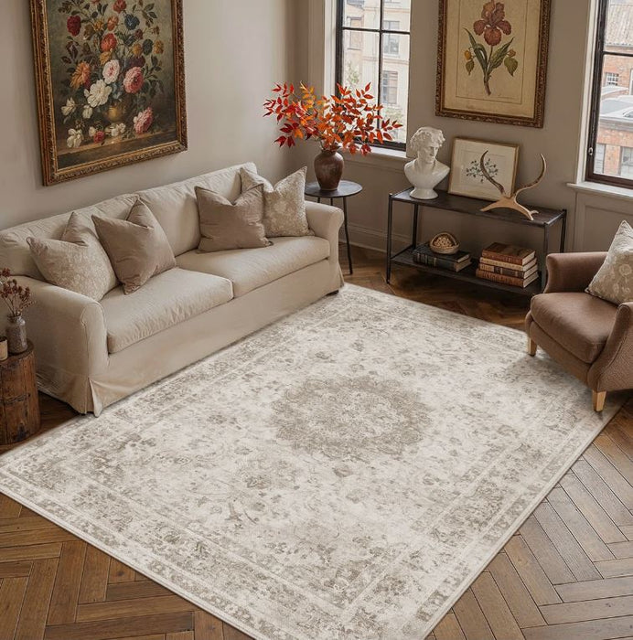 5' x 7' Veyra Machine Washable Vintage Oriental Area Rug With Non-slip Backing