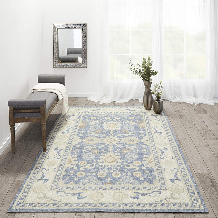 5x8 Light Blue Momeni Anatolia Wool and Nylon Area Rug