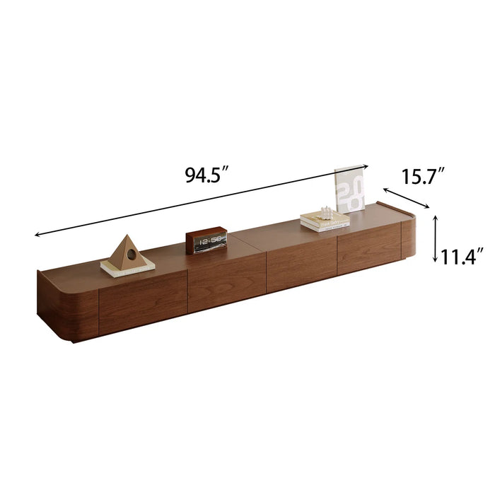 Ayrah 94.5" Mid Century Modern TV Stands, 4 Drawers, Solid Wood Brown Media Console