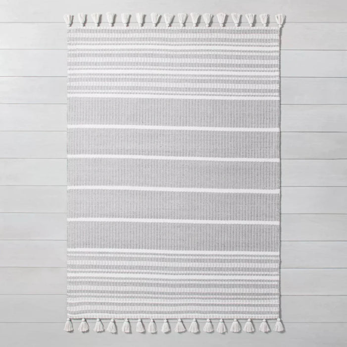Size 5' x 7' Hand Made Color Jet Gray Pick Stitch Textured Stripe with Tassel Rug Jet Gray