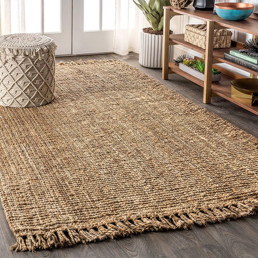 JONATHAN Y Hand Woven Chunky Jute with Fringe Area-Rug, Bohemian, for Bedroom, Kitchen, Living Room,5 X 8,Natural