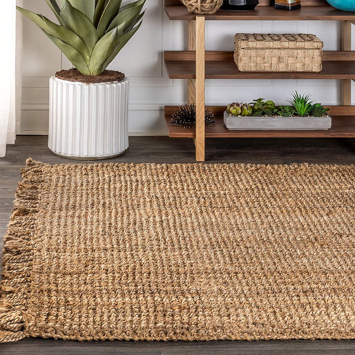 JONATHAN Y Hand Woven Chunky Jute with Fringe Area-Rug, Bohemian, for Bedroom, Kitchen, Living Room,5 X 8,Natural