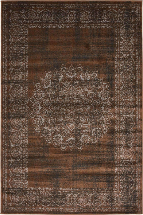 Unique Loom Imperial Collection, Medallion, Border, Distressed, Vintage, Bright Colors Area Rug, 4 x 6 ft, Chocolate Brown/Ivory