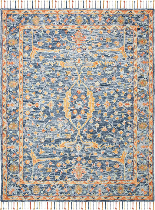9' x 12', Blue & Rust, Handmade Boho Braided Tassel Wool Area Rug By  SAFAVIEH