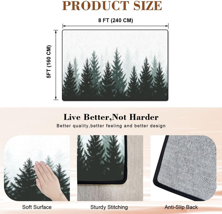 5x8 Forest Nature Landscape Evergreen coniferous Trees Pine Spruce Non-Slip Carpets for Dining Room Soft Rubber Backed Large Area Rug for Bedroom Office