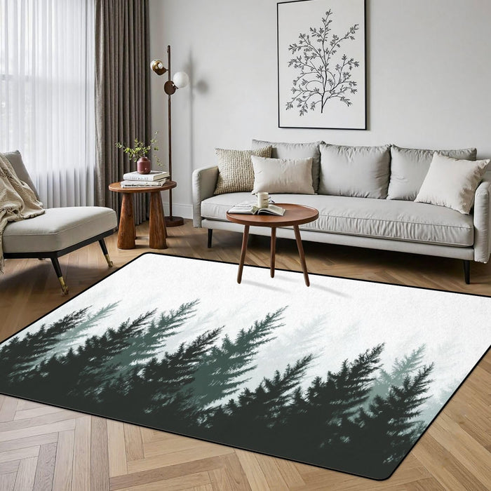 5x8 Forest Nature Landscape Evergreen coniferous Trees Pine Spruce Non-Slip Carpets for Dining Room Soft Rubber Backed Large Area Rug for Bedroom Office