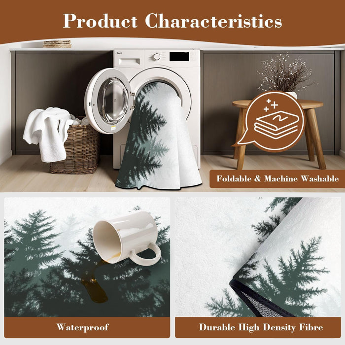 5x8 Forest Nature Landscape Evergreen coniferous Trees Pine Spruce Non-Slip Carpets for Dining Room Soft Rubber Backed Large Area Rug for Bedroom Office