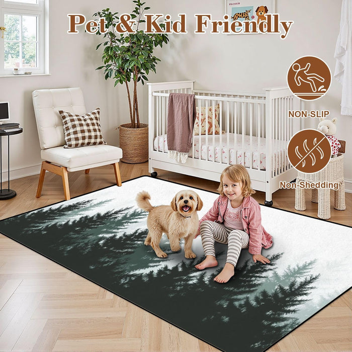5x8 Forest Nature Landscape Evergreen coniferous Trees Pine Spruce Non-Slip Carpets for Dining Room Soft Rubber Backed Large Area Rug for Bedroom Office