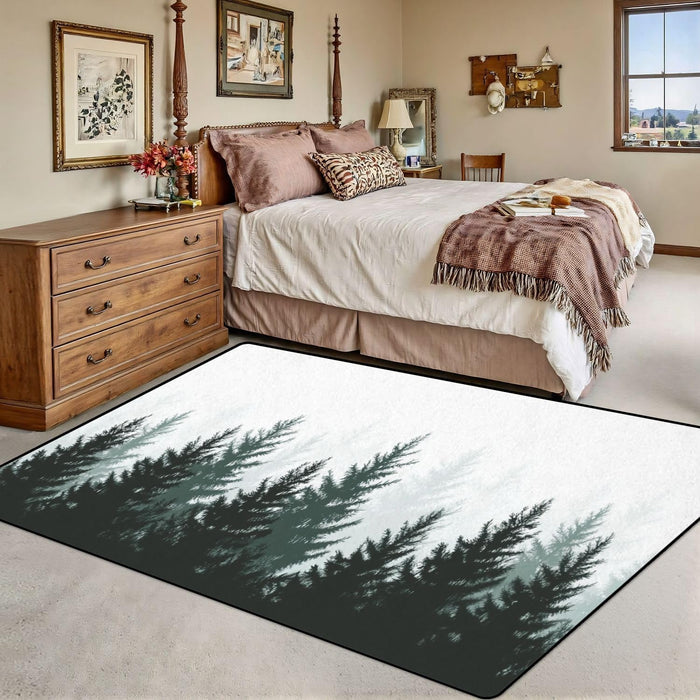 5x8 Forest Nature Landscape Evergreen coniferous Trees Pine Spruce Non-Slip Carpets for Dining Room Soft Rubber Backed Large Area Rug for Bedroom Office