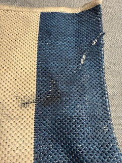 7 ft. x 7 ft. Square Beige/Navy Courtyard Awning Stripe Indoor/Outdoor Square Area Rug