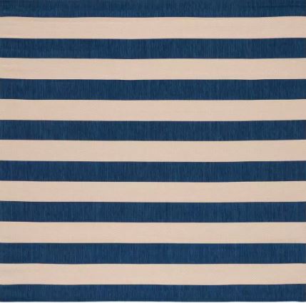 7 ft. x 7 ft. Square Beige/Navy Courtyard Awning Stripe Indoor/Outdoor Square Area Rug