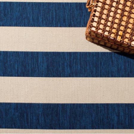 7 ft. x 7 ft. Square Beige/Navy Courtyard Awning Stripe Indoor/Outdoor Square Area Rug