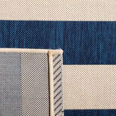 7 ft. x 7 ft. Square Beige/Navy Courtyard Awning Stripe Indoor/Outdoor Square Area Rug