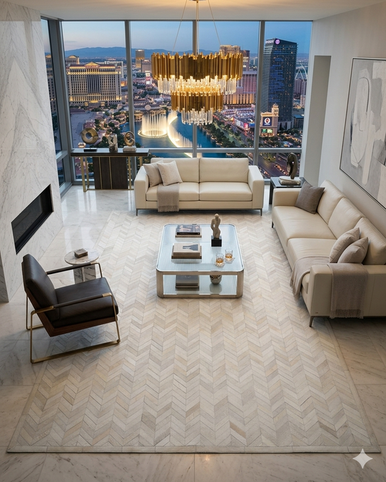 10' x 14' Cream Ivory Meir Handmade Contemporary Cowhide Area Rug