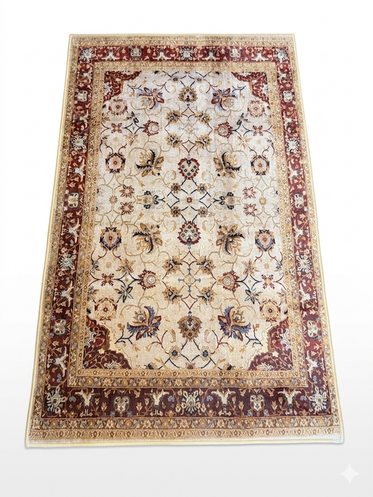 3' x 5' Rectangular Ivory Red Floral Border Traditional Area Rug