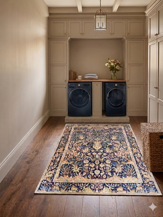 3' x 5' Rectangular Navy Beige Floral Traditional Area Rug